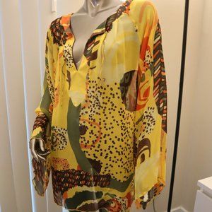 FUZZI Abstract Semi Sheer Tunic Top M NWT